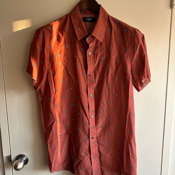 AMIRI Rust Silk Bandana Raw Hem Shirt - Picture 5 of 6